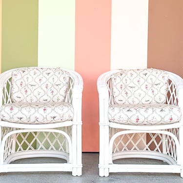 Pair of Ficks Reed Rattan Barrel Chairs