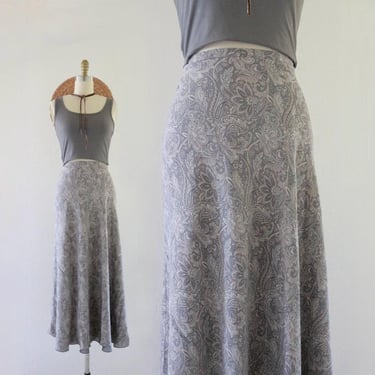 gray silk skirt - 34 - vintage 90s y2k brown womens size large long maxi fall summer paisley skirt 