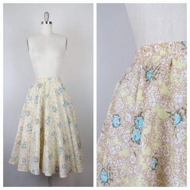 Vintage 1970s floral skirt, full, fit and flare, calico print, spring fashion 