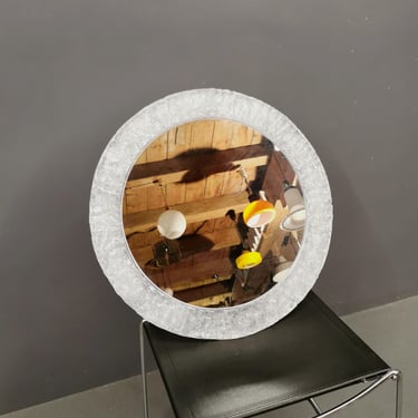 Round Wall Mirror with Transparent and Textured Lucite Frame by Hustadt Leuchten 