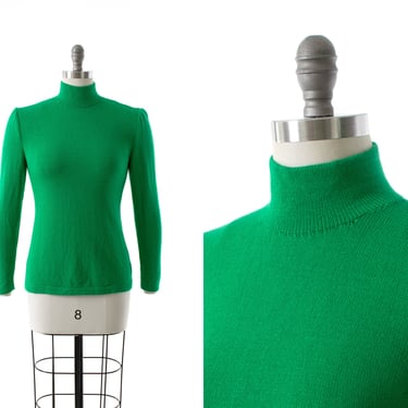 Vintage 1980s Sweater | 80s ST JOHN by Marie Gray Knit Kelly Green Wool Long Sleeve Turtleneck Jumper Top (small) 
