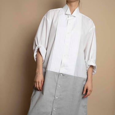 Cura x RAI - Reimagined Boyfriend Shirtdress - White and Grey