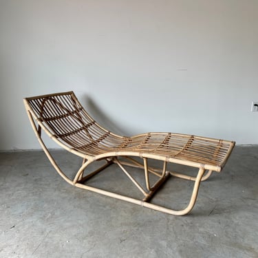 Vintage Franco Albini - Style Organic Bamboo and Rattan Chaise Lounge 