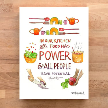 All Food Has Power &amp; All People Have Potential Quote by Robert Egger Watercolor Art Print
