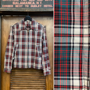 Vintage 1950’s -Deadstock- “Maine Guide” Label Plaid Rockabilly Windbreaker Jacket, 50’s Rockabilly Jacket, 50’s Jacket, Vintage Clothing 