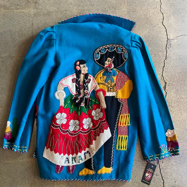 1950s Aqua Mexican Embroidered Tourist Jacket 