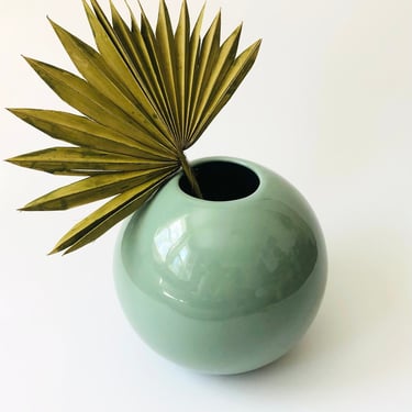 Large Vintage 1980s Postmodern Celadon Sphere Vase by Haeger 