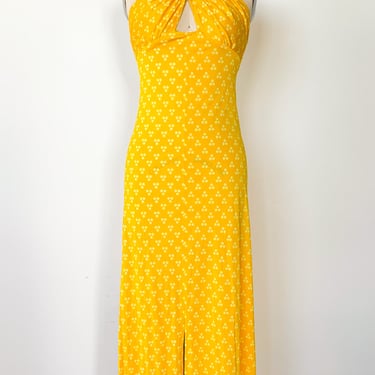 70s Sonny Yellow Keyhole Maxi Dress, sz. M