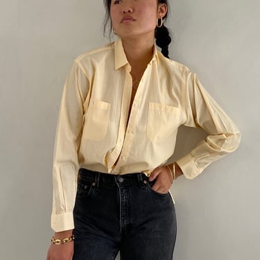 90s cotton blouse / vintage goldenrod yellow stripe pinstripe fine cotton Italian pocket blouse shirt | Medium 
