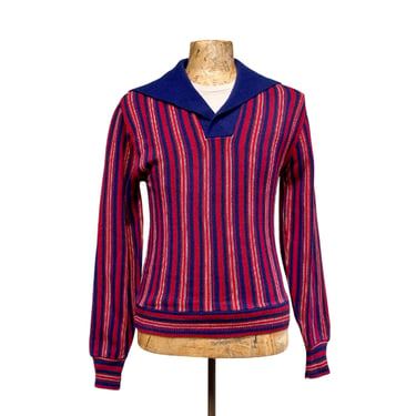 Vintage 1970s Striped Robert Bruce Golf Sweater Designed by Arnold Palmer, Blue/Red Acrylic Pullover, Gender Neutral Small-Medium, VFG 