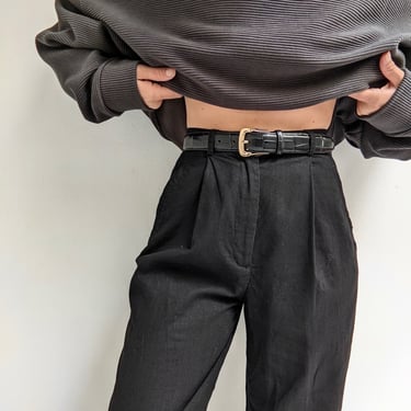 Lovely Vintage Pleated Black Linen Trousers