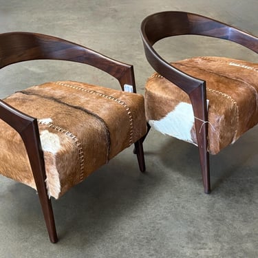 Pair of Brown Hide Leather Lounge Chair  by Terra Nova Furniture Los Angeles 