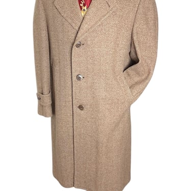 Vintage 1940s Wool HERRINGBONE TWEED Overcoat ~ size 40 R ~ Trench Coat / Topcoat ~ 