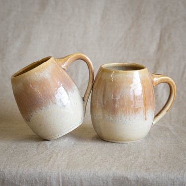 Handmade Ceramic Mug | Glossy Cream Colored Mug | Reactive Glaze | Neutrals | Minimalist | Coffee Tea Cup | Beige Aesthetic | Drippy Glaze 