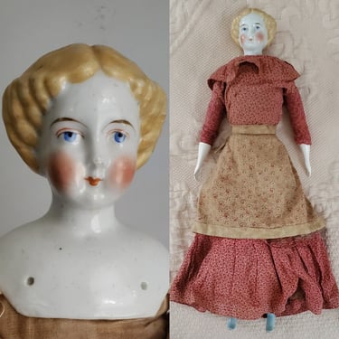 Antique China Head Doll with Blonde Flat Top Hairstyle - Antique German Dolls - Collectible Dolls 17.5