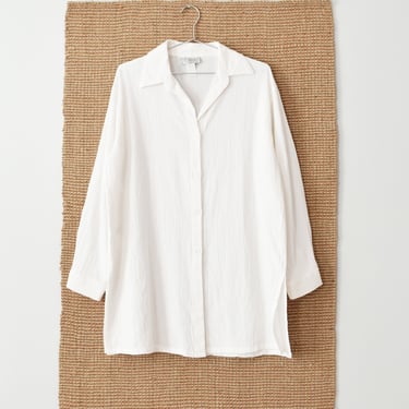 vintage cotton gauze white button down shirt, size M / L 