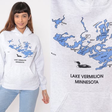 Lake Vermilion Hooded Sweatshirt Y2K Heather Grey Minnesota Loon Hoodie Sweatshirt 00s Hood Vintage Sportswear Sweatshirt Extra Small xs 