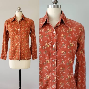 Late 1960's Floral Shirt with Pointed Collar by Lucky Girl 60s Boho Shirt 60's Women's Vintage Size Small/medium 