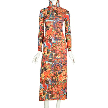 Jean Paul Gaultier Vintage &quot;Chinese Propaganda&quot; Multicolor Print Hooded Maxi Dress