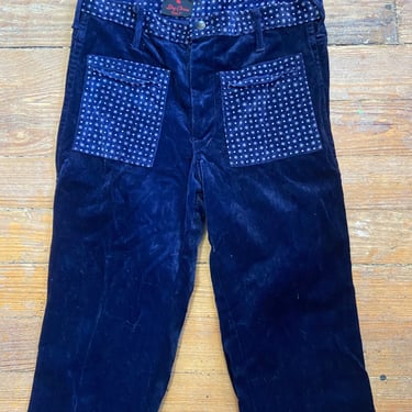 Vintage 70s Blue Velvet Flared Pants by TimeBa