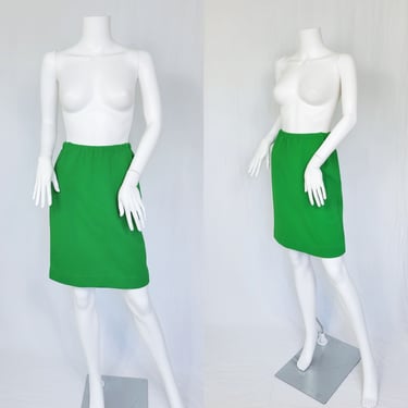 1960's Apple Green Double Knit Poly Short Stretch Knit Skirt I Sz Med 