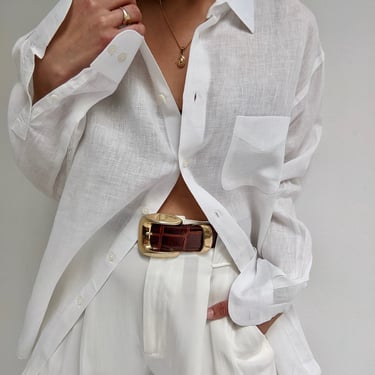 90s Crisp White Linen Button Up