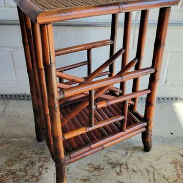 Vintage Scorched Bamboo and Caned Magazine Table