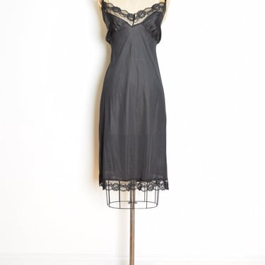 vintage 70s full slip black nylon lace lingerie plus size XL clothing 