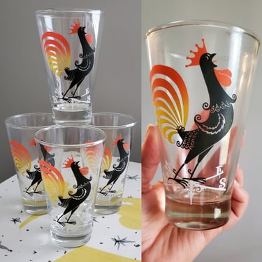 Mid-century Cock of the Walk Glasses - Vintage Rooster Weather Vane Glasses - 50s Home Decor- 50s Kitchen 