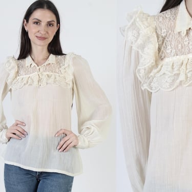 Gunne Sax Blouse, Jessica McClintock Tunic, Victorian Gunnies Blouse, Vintage Poet Sleeves 