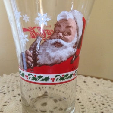 Vintage Coca Cola Holiday Santa Glass circa 1970''s 
