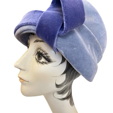 1950s 2 tone blue velvet avant garde hat 50s fashion millinery paris france mcm 