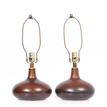 Lotte & Gunnar Bostlund Mid Century Ceramic Lamps - Pair - mcm 