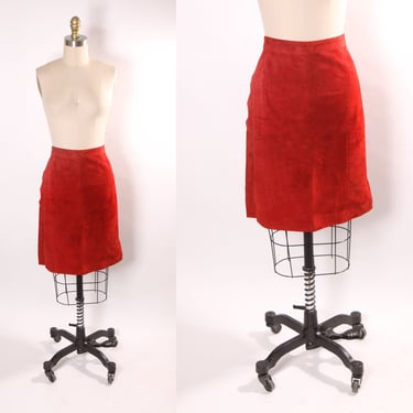 1980s Dark Red Suede Leather Mini Skirt by Rock Creek -L 