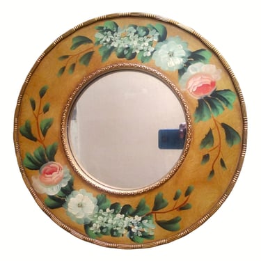 VINTAGE Mirror, Round Shabby Chic Mirror, Hand Painted, Country Farmhouse, Home Decor 