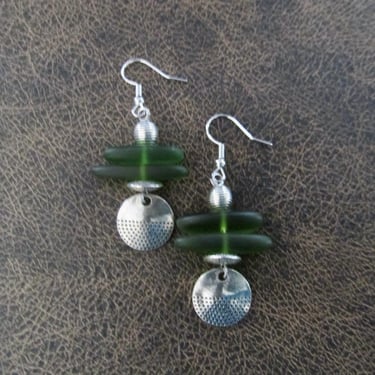 Modern green frosted glass earrings 