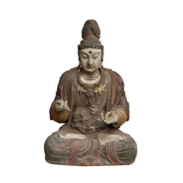 Chinese Rustic Wood Bodhisattva Kwan Yin Tara Sitting Buddha Statue cs7579E 
