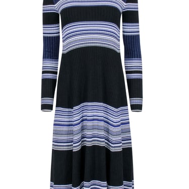 Proenza Schouler - Black &amp; Blue Wool Striped Sweater Dress Sz L