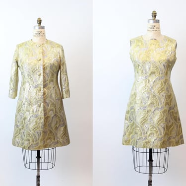 1960s GOLD brocade cocktail dress and COAT medium | new fall winter 