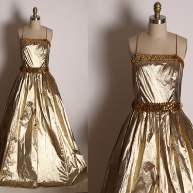 1970s Gold Lame Spaghetti Strap Full Length Gold | Naughty Kitty Vintage -  Springfield, MO | ATTIC