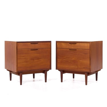 Kofod Larsen for Selig Mid Century Danish Teak Nightstands - Pair - mcm 