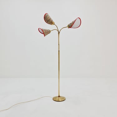 German Modern three flex arms brass floor lamp, bag lamp, 1950s 