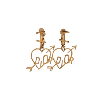 Dior Gold Heart Logo Earrings