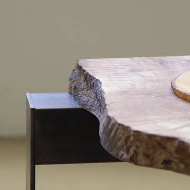live edge coffee table from urban salvage maple and high recycled content steel 