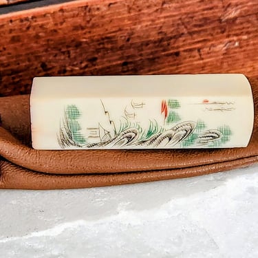 Vintage Carved Chinese Chop & Leather Pouch 