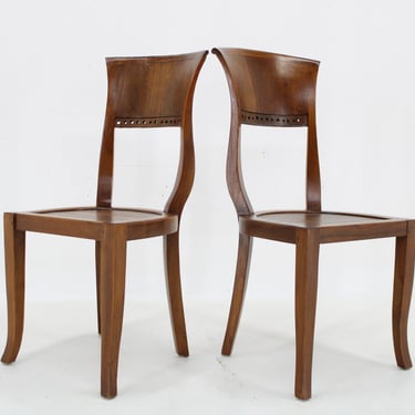 1980s Pair of Solid Teak Chairs, India 