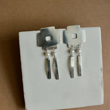 Sterling Silver Large Dangle Boho Statement Earrings / Geometric Handmade Jewelry 