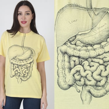 Vintage 1978 Dr. Leslie Arwin T Shirt, 70s Human Anatomy Anatomical Tee, Single Stitch Stomach Liver Top L 