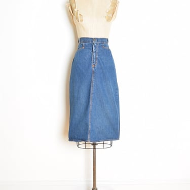 vintage 70s jean skirt denim high waisted a-line medium wash midi XS clothing 