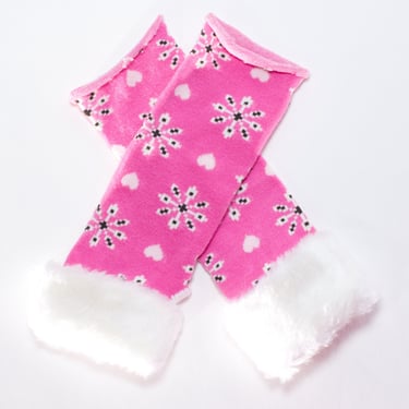 Girl's Pink Snowflake Arm Warmers / Fingerless Gloves 